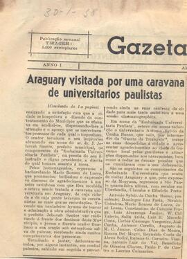 Recorte do jornal "A Gazeta", sobre a recepção e estada da Embaixada Universitária Paulista em Ar...