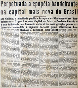Recorte de jornal [?], relata a entrevista dos Srs. José Barbosa e Fernando Melo Bueno concedida ...