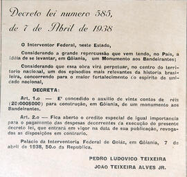 Recorte de jornal [?], publica o Decreto lei número 585 de 7 abr. 1938, concedendo o auxílio de v...