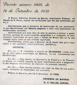 Recorte de jornal [?], publica o Decreto lei número 9491 de 14 set. 1938, concedendo o auxílio de...