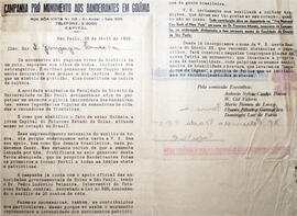 Carta impressa endereçada a Gonzaga Fonseca solicitando auxílio financeiro para a construção do M...