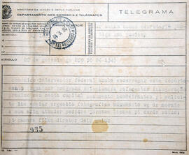 Telegrama enviado pelo Dr. Câmara Filho, ao Dr. Cunha Bueno, comunicando  acerca da organização d...
