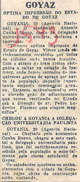 Recorte do Jornal "Diario de Noticias" sobre a chegada e a recepção da Embaixada Universitária Pa...