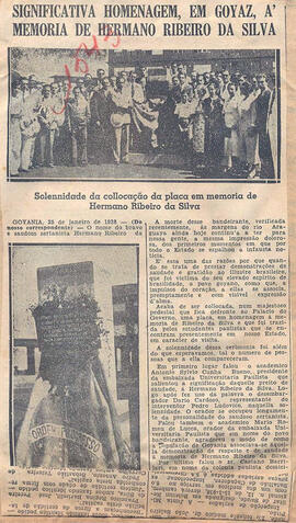 Recorte do Jornal "Correio Paulistano" relata a solenidade de colocação da placa em homenagem a H...