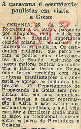 Recorte do "Jornal do Brasil" sobre o Regresso da Embaixada Universitária Paulista a São Paulo pa...