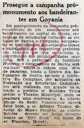 Recorte de jornal "Diário de S. Paulo", informando a visita dos estudantes às cidades de Santos e...