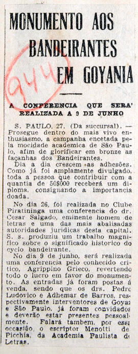 Recorte de jornal "A Tribuna", informa que serão oferecidos diplomas às pessoas que  contribuirem...
