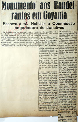 Recorte de jornal "A Notícia", divulga a construção do monumento aos Bandeirantes, solicitando co...