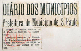 Recorte do jornal "Diário Oficial", Diário do Municípios, Prefeitura do Município de São Paulo, i...