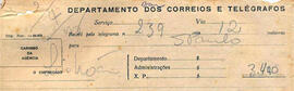 Recibo dos Correios e Telegráfos, referente ao envio do telegrama n. 239. São Paulo, 2 jul. 1942.