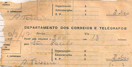 Recibo dos Correios e Telegráfos, referente ao envio do telegrama n. 300. São Paulo, 2 jul. 1942.