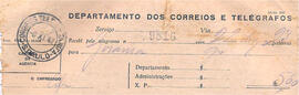 Recibo dos Correios e Telegráfos, referente ao envio do telegrama n. 9816. São Paulo, 8 nov. 1942.