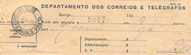 Recibo dos Correios e Telegráfos, referente ao envio do telegrama n. 9817. São Paulo, 8 nov. 1942.
