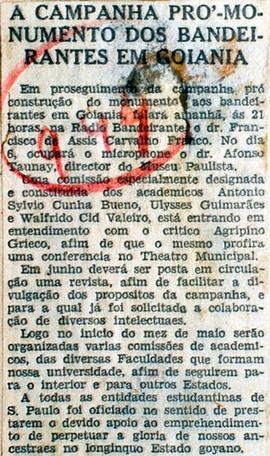 Recorte de jornal "A Gazeta" informa o discurso de Francisco de Assis Carvalho Franco na conferên...