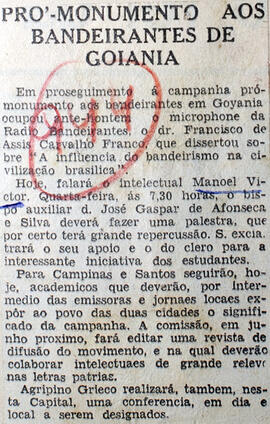 Recorte de jornal "A Gazeta", informa sobre a palestra de Francisco de Assis de Carvalho na Rádio...