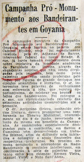 Recorte de jornal "Correio Paulistano", relata a reunião do Interventor de São Paulo, Dr. Adhemar...