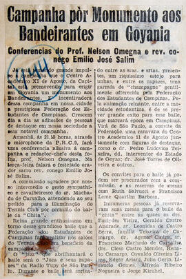 Recorte de jornal "Correio Popular", informa sobre as conferências do Prof. Nelson Omegna e rev. ...