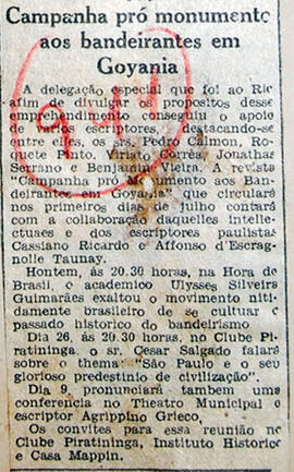 Recorte de jornal [O Estado de S. Paulo?], informando os nomes dos escritores e intelectuais que ...