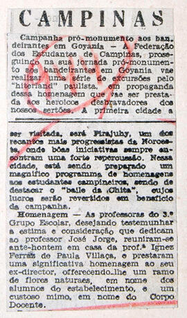 Recorte de jornal "Diario de S. Paulo", informa a série de excursões da Federação de Estudantes d...
