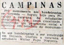 Recorte de jornal [Diario de S. Paulo?],  informa sobre a viagem da caravana de estudantes campin...