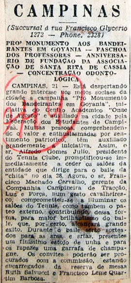Recorte de jornal "Diario de S. Paulo", relata a iniciativa do Centro Acadêmico "XI de Agosto", F...