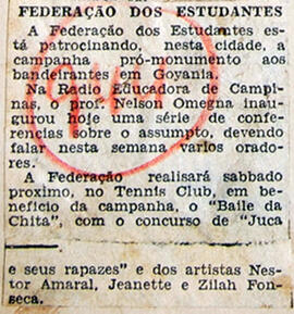 Recorte de jornal "O Estado de S. Paulo", divulga o "Baile da Chita", a realização do concurso de...