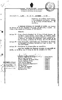 Resolução n. 1580 de 17 de set. de 1976 : Autoriza em caráter condicional o funcionamento da Esco...