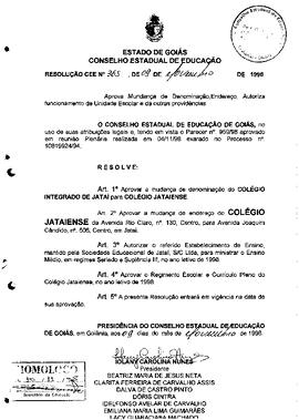 Resolução n. 365 de 09 de nov. de 1998 : Autorizar o Colégio Jataiense, em Jataí para ministrar o...