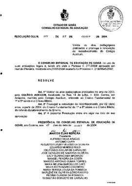 Resolução n. 155 de 27 de maio de 2004 : Valida os atos pedagógicos praticados e prorroga a renov...