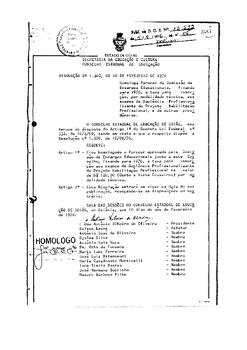 Resolução n. 1402 de 10 de fev. de 1976 : Homologa Parecer da Comissão de Encargos Educacionais, ...