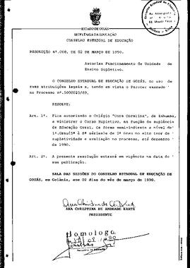 Resolução n. 8 de 02 de mar. de 1990 : Autoriza Funcionamento de Unidade de Ensino Supletivo, de ...
