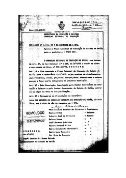 Resolução n. 1115 de 09 de nov. de 1973 : Aprova o Plano Estadual de Educação do Estado de Goiás,...