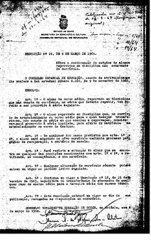 Resolução n. 24 de 06 de mar. de 1964 : Sobre a continuação de estudos de alunos reprovados em di...