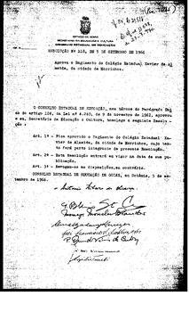 Resolução n. 118 de 5 de set. de 1966 : Aprova o Regimento do Colégio Estadual Xavier de Almeida ...