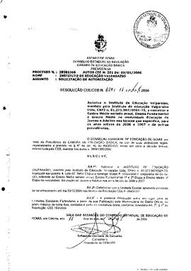 Resolução n. 228 de 11 de abr. de 2006 : Autorizar o Instituto de Educação Valparaíso a ministrar...