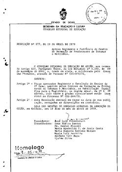 Resolução n. 77 de 19 de abr. de 1979 : Aprova Regimento e Currículo do Centro de Formação de Pro...