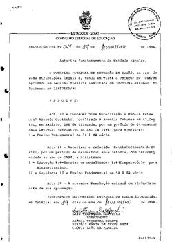 Resolução n. 47 de 29 de fev. de 1996 : Autoriza funcionamento de Unidade Escolar, Escola Estadua...
