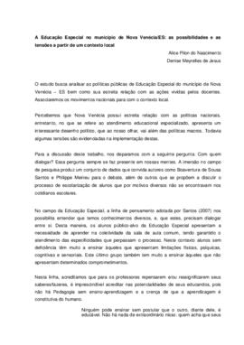 A Educação Especial no município de Nova Venécia/ES: as possibilidades e as tensões a partir de u...