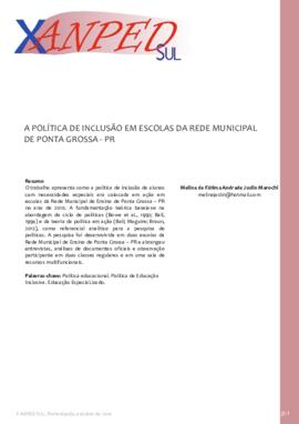 A política de inclusão em escolas da rede municipal de Ponta Grossa ‐ PR.