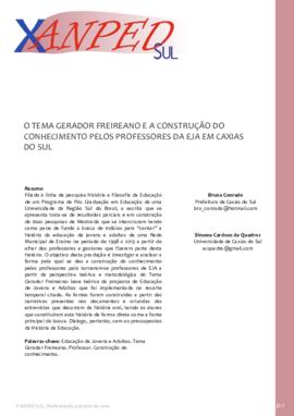 O tema gerador Freireano e a construção do conhecimento pelos professores da EJA em Caxias do Sul.
