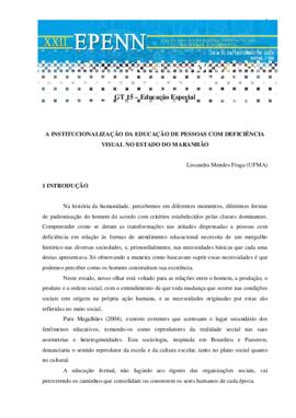 A institucionalização da educação de pessoas com deficiência visual no estado do Maranhão.