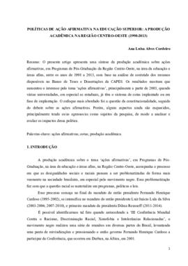 Políticas de ação afirmativa na educação superior: a produção acadêmica na região centro-oeste (1...