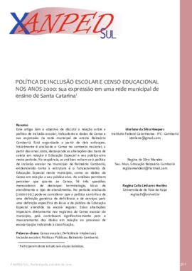 Política de inclusão escolar e censo educacional nos anos 2000: sua expressão em uma rede municip...