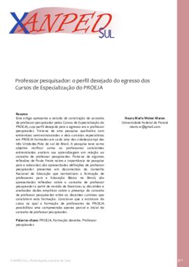 Professor pesquisador: o perfil desejado do egresso dos cursos de especialização do PROEJA.