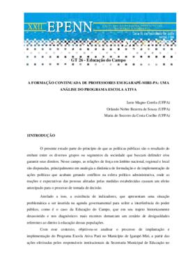 A formação continuada de professores em Igarapé-Miri-PA: uma análise do programa escola ativa.